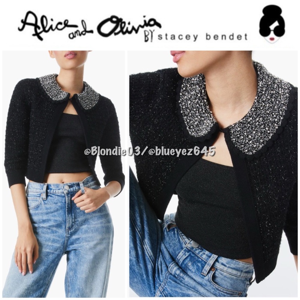 Alice + Olivia “Akira” embellished cardigan in Black S NWT